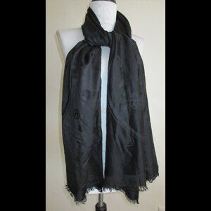 Hermès Paris Black New Libris Design Long Cashmere Scarf